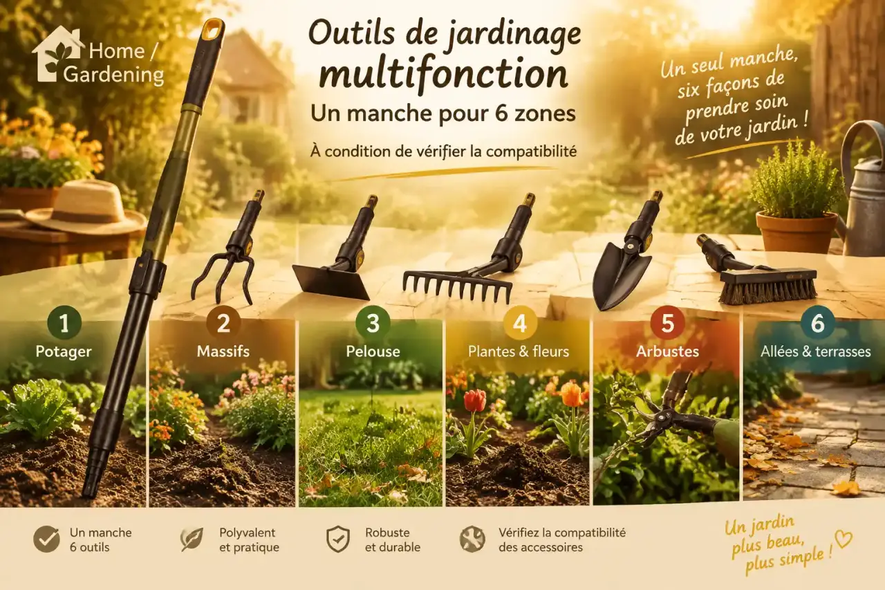 Outils de jardinage multifonction : un manche pour 6 zones, à condition de vérifier la compatibilité