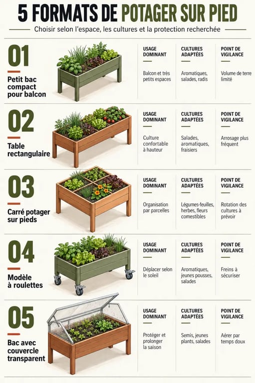 Comparatif des formats de potager sur pied pour balcon et terrasse
