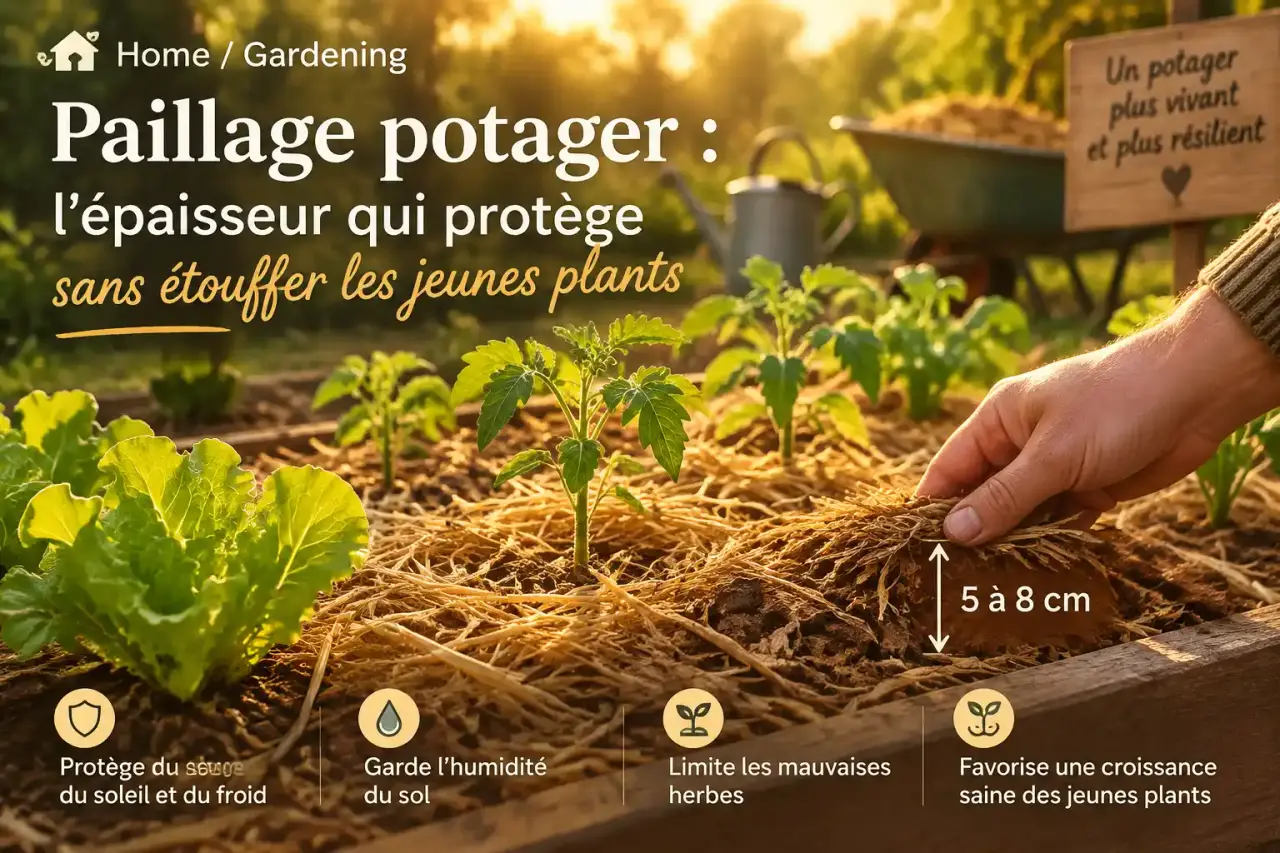 Paillage potager : l’épaisseur qui protège sans étouffer les jeunes plants