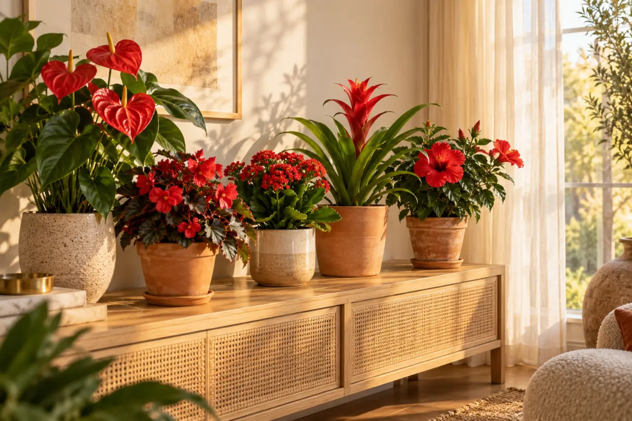 Quelles plantes d’intérieur à fleurs rouges choisir pour une floraison durable, un entretien simple et une lumière indirecte ?