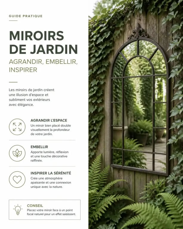 Miroir de jardin pour agrandir l'espace, idée de décoration de jardin originale
