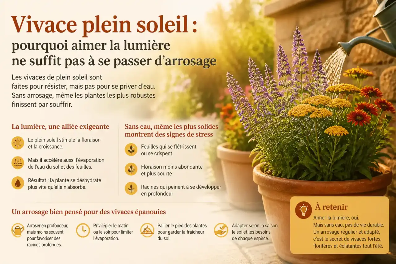 Vivace plein soleil : pourquoi aimer la lumière ne suffit pas à se passer d'arrosage