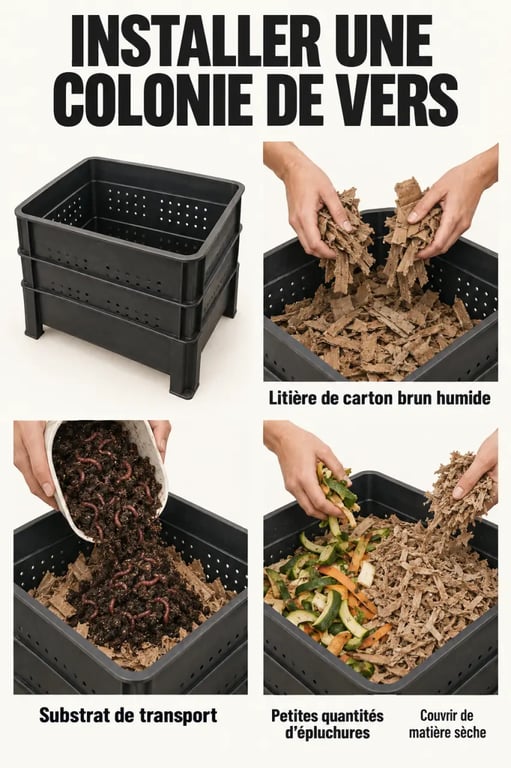 Étapes d'installation d'un compost de vers dans un lombricomposteur
