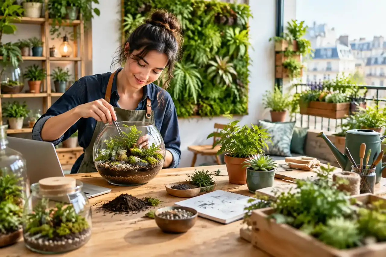 Atelier de création de terrariums et plantes d'intérieur baigné de lumière naturelle