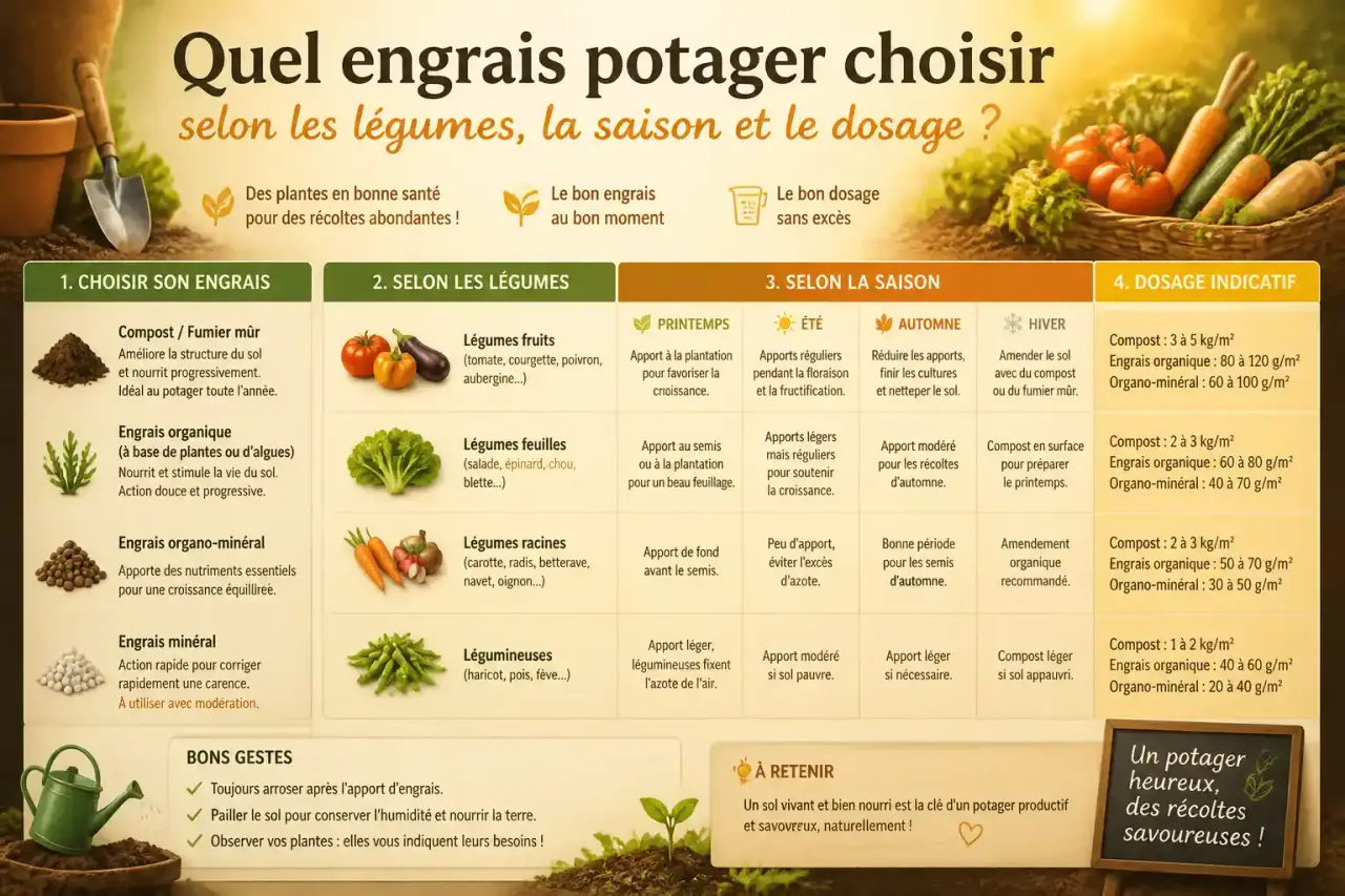 Quel engrais potager choisir selon les légumes, la saison et le dosage ?