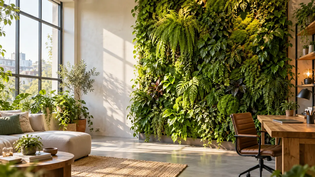 Mur végétal intérieur aménagé dans un espace contemporain