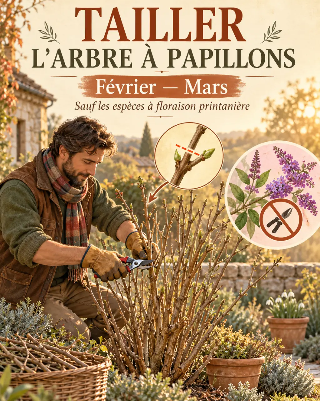 Tailler un arbre à papillons : février-mars, sauf pour les espèces à floraison printanière