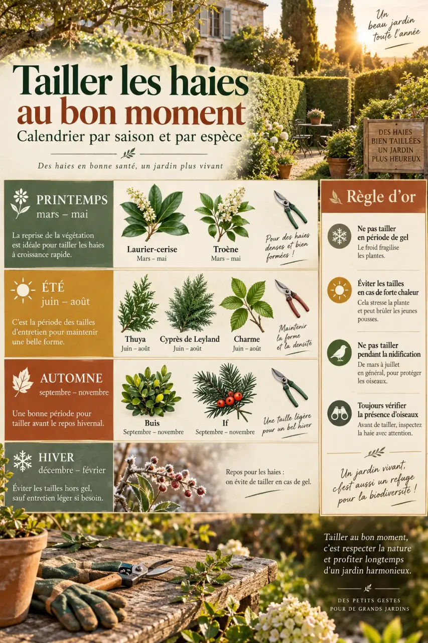 Tailler les haies au bon moment : calendrier par saison et par espèce